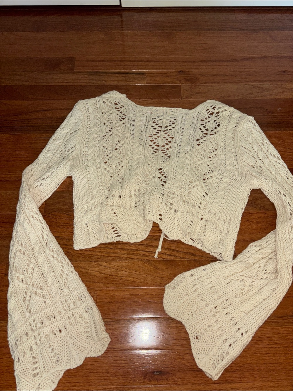 Vintage Havana Cream Crochet Front Tie Long Sleeve Sweater Women’s Size Large - Picture 7 of 8